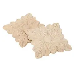 Produktbild: Holzapplikation Onlay 10 cm Formteil dekorativ, Haushalt Holzapplikationen 4 Stücke Schöne Blumenmuster Holz Geschnitzte Applique Möbel Gartentür Dekoration Zubehör