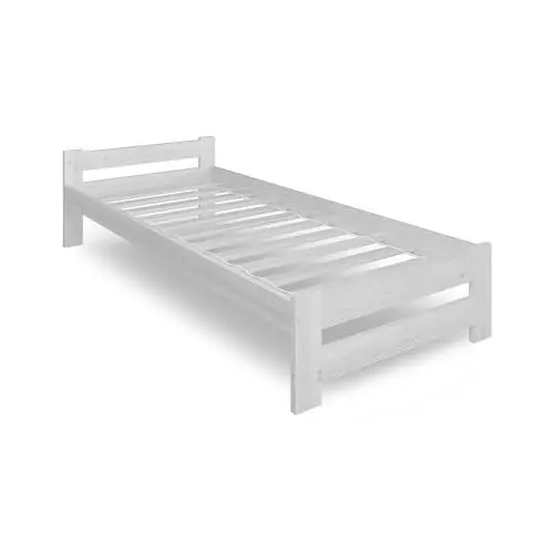Produktbild: Holzbett 100x200 cm mit Lattenrost Modern Bett Bed Kiefer Massiv Bettgestell Einzelbett Massivholzbett Klassisch | Komfortabel & Langlebig | Skandinavisch Boho Landhaus Kopfteil flach weiß