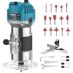 Produktbild: Holzfräse Oberfräse Professionell, 800 W, 30000 U/min, Handpalmenfräser Mit 15 Stück1/4 Fräsen Cuter Mit Spannzange 6.35MM, Kantenfräse aus Aluminium zum Fasen, Nuten, Schneiden, Bohren