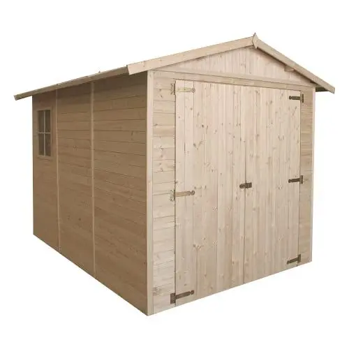 Produktbild: Holzgarage - Abstellraum mit Fenstern- H222x244x320 cm/ 6 m² - Plattenkonstruktion aus Naturholz - Gartenwerkstatt - Auto- und Geräteschuppen -TIMBELA M105