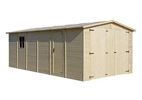 Produktbild: Holzgarage - Abstellraum mit Fenstern- H222x616x324 cm /18 m2 - Plattenkonstruktion aus Naturholz - Gartenwerkstatt - Auto- und Geräteschuppen -TIMBELA M102