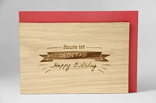 Produktbild: Holzgrusskarten Original Happy Birthday - 100% made in Österreich,aus Eichenholz gefertigte Grußkarte,Klappkarte,Postkarte,Spruchkarte...