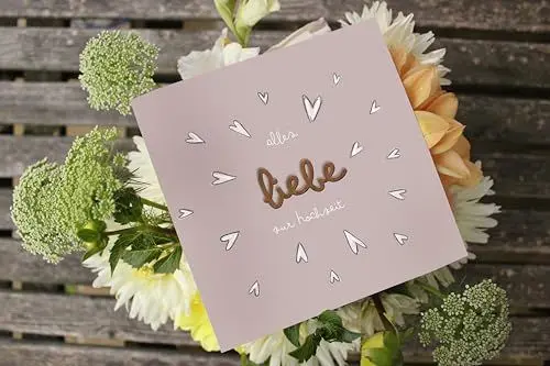 Produktbild: Holzgrusskarten Original Hochzeitskarte für besondere Glückwünsche zur Hochzeit, Motiv Alles liebe zur Hochzeit, Hochzeitsbillet, Glückwunschkarte, Postkarte, Geschenkkarte für Ehepaar