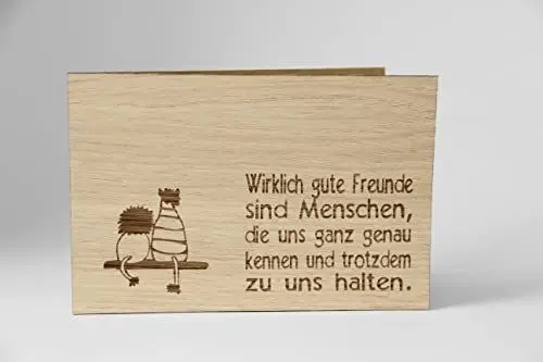 Produktbild: Holzgrusskarten Original Schön-Gute Freunde - 100% made in Österreich, aus Eichenholz gefertigte Grußkarte,Klappkarte,Spruchkarte, Glückwunschkarte