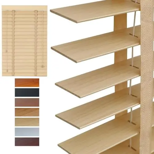 Produktbild: Holzjalousie 5 cm Lamellen, Jalousien innen, Verdunkelung Fenster Holzrollo, Sonnenschutz & Sichtschutz Holz Jalousie(Woodtone)