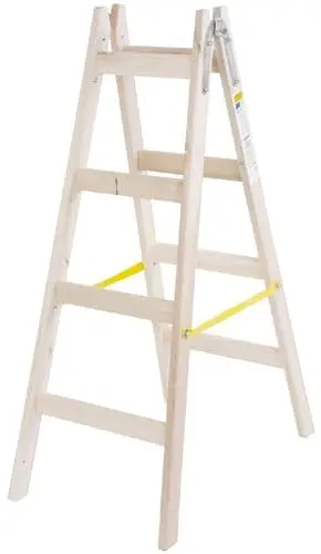 Produktbild: STREND PRO Holzleiter 4 Stufen 1,27m | IDEAL Malerleiter Holz für Malerarbeiten, Renovierungen, Reparaturen | Klappleiter Holz mit EN131 Zertifikat | Haushaltsleiter einschließlich Metallhaken