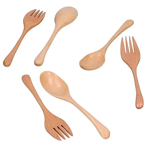 Produktbild: Holzlöffel Buche Ungiftiges Holzgabeln, Holzlöffel Holz Besteck Holzgabeln Leicht zu Holz Castlery Tabelle Kit Home Kicthen Flätselzeugholzutensilien Zum Essen Zum Essen (Löffel