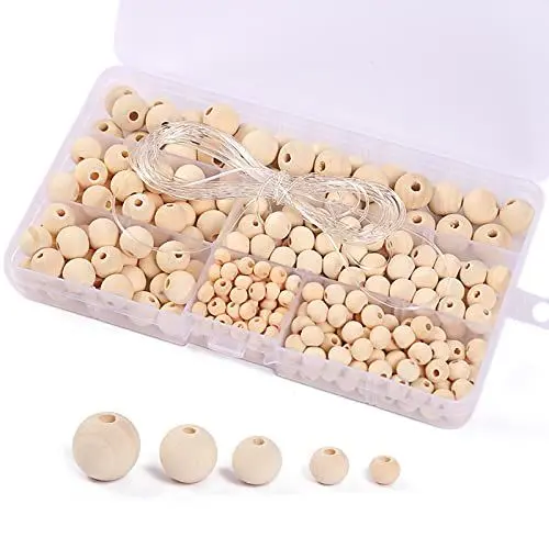 Produktbild: Holzperlen Natur Zum Auffädeln 220 Stück Holzkugeln mit Loch Runde Holz Lose Perlen für Schmuck Herstellung Handwerk 6-14mm Größen