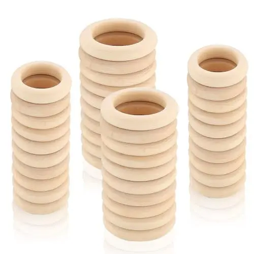 Produktbild: Holzringe zum Basteln, 60 Stück Hochwertige Holz Ringe Natur,Natürliche Holz Ringe,Makramee Holzringhölzer für DIY Schmuck Makramee Armband Anhänger Hängende Dekoration Ringe, 30mm 60mm