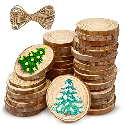 Produktbild: Holzscheiben Runde Holzscheiben Unbehandeltes Holz Kit Holzscheiben mit Rinde 30 Stück 7-8cm Durchmesser 10 mm dick für DIY Deko Basteln Hochzeit Weihnachten