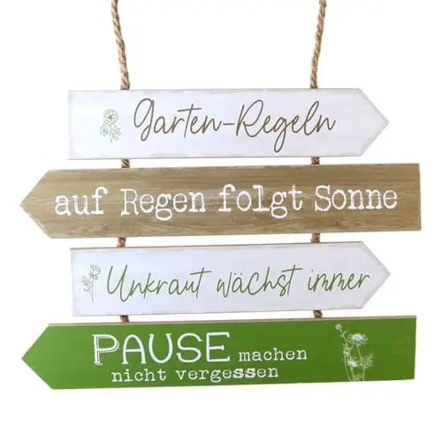 Produktbild: Holzschild Gartenregeln mit 4 Sprüchen - Auf Regen folgt Sonne - Schild Garten Unkraut Deko Wintergarten Terrasse 35 x 27 cm