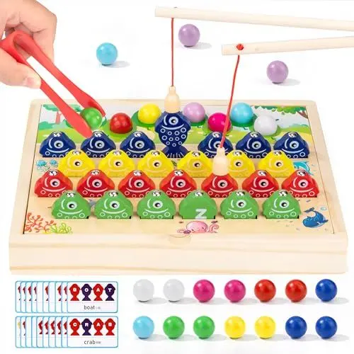 Produktbild: Wisplye Holzspielzeug Magnetisch Angelspiel Feinmotorik Spielzeug, Lernspielzeug Montessori Kinderspielzeug Motorikspielzeug Buchstaben Wörter für Junge Mädchen 3 4 5 6 7 Jahre
