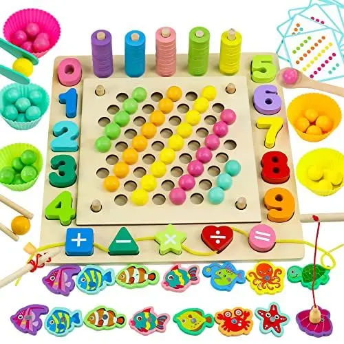 Produktbild: Holzspielzeug Motorikspielzeug 6 in 1 Montessori Spielzeug ab 3 Jahre Magnet Angelspiel Holz Lernspiele Geschenk Brettspiele Kinderspielzeug Spielzeug Kinder 3 4 5 6 Jahre Geschenk für Mädchen Junge