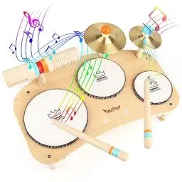 Produktbild: Holzspielzeug Schlagzeug Kinder Trommel 8 In 1 Musikinstrumente Kinder Spielzeug ab 3 4 5 Jahre Junge Mädchen Montessori Spielzeug