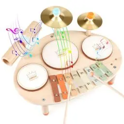 Produktbild: Vanplay Kinderspielzeug ab 3 Jahre Schlagzeug Kinder Trommel 9 In 1 Holzspielzeug Musikinstrumente Montessori Spielzeug Geschenk 3 4 5 6 Jahre Junge Mädchen
