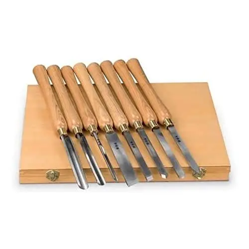 Produktbild: Holzstar Drechselmesser-Set 8-teilig (3x Hohlbeitel, 1x Abstechbeitel, 1x Schruppstahl, 1x Rundbeitel, 2x gerade Drechselbeitel) 5931011