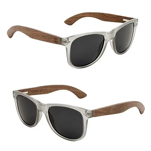 Produktbild: Holzwurm Sonnenbrille mit Holzbügeln aus Walnuss für Damen & Herren/Polarisierende Brillengläser mit UV400-Schutz/mit Brillenetui aus echtem Bambus