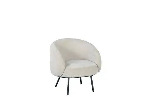 Produktbild: HOM4NISH Samt-Wannenstuhl mit Metallrahmen, Beinen, Rückenlehne und Armlehne, Einzelsofa, kuschelig, Eitelkeit, Club, Lounge, Relaxsessel für Wohnzimmer, Bett, Make-up-Raum (Elfenbein)