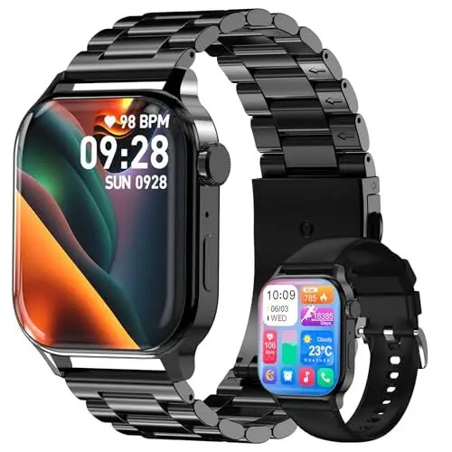 Produktbild: Homailida Smartwatch Herren mit 2 verstellbaren Armbändern, Smart Watch-Anrufe und Sprachassistent, Nachrichtenbenachrichtigungen, Business Stil Smart Watch, 100+ Sportmodi, Fitnessuhr Herren Schwarz