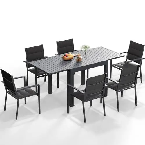 Produktbild: Homall Gartenmöbel Set für 4~6 Personen - 6 Stapelbar Garten Stühle mit Gartentisch - Aluminium Gartengarnitur Wetterfest - 6+1 Sitzgruppe