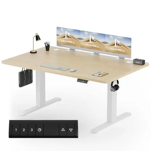 Produktbild: Homall Höhenverstellbarer Schreibtisch 160x80 cm, Elektrischer Schreibtisch mit Vierteilige Tischplatte, Computertisch mit Memory Funktion,Standing Desk