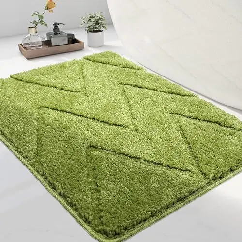 Produktbild: homantic Grasgrüne Badezimmerteppich – grüne Badematten für Badezimmer, rutschfest Badteppich, Badezimmer-Dekor, wasserabsorbierend, für Waschbecken, Badewanne, Badteppiche grün, 40 x 60 cm