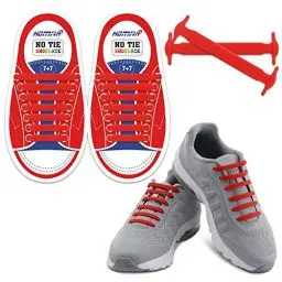 Produktbild: HOMAR Reflektierende Kein Tie Kinder Schnürsenkel - Best in Alternative Shoelaces - Sicherheitsschmutzfester wasserdicht Gummi Shoelaces Perfekt für Sneaker Stiefel Oxford Laufschuhe - Rot