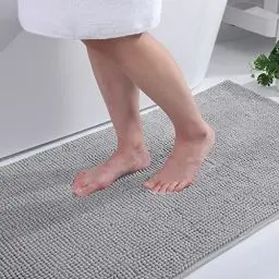 Produktbild: Homaxy Chenille Badezimmerteppich rutschfeste Badematte Waschbar Badteppich Weich Chenille Badvorleger Saugfähige Duschvorleger für Badezimmer - 60x120 cm, Hellgrau