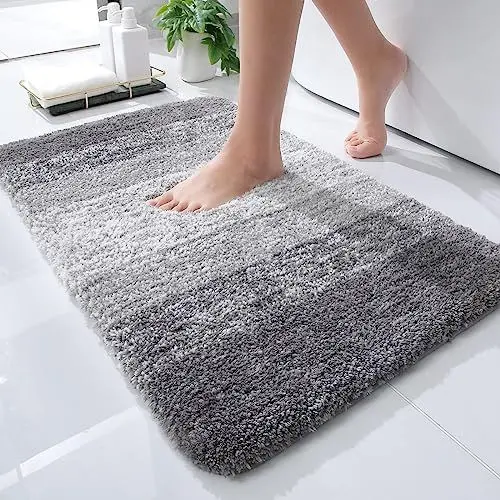 Produktbild: Homaxy Weich Badezimmerteppich 40x60 cm, rutschfest waschbar Badematte Flauschige Hochflor Badteppich Mikrofaser Saugfähig Badvorleger Duschvorleger (Grau)