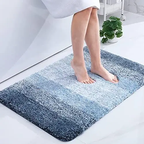 Produktbild: Homaxy Weich Badezimmerteppich 60x90 cm, rutschfest waschbar Badematte Flauschige Hochflor Badteppich Mikrofaser Saugfähig Badvorleger Duschvorleger (Blau)