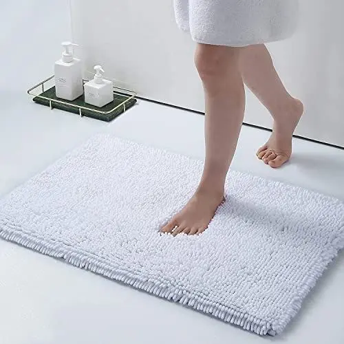 Produktbild: Homaxy rutschfeste Badematte Chenille Badezimmerteppich Mikrofaser Badteppich Saugfähige Hochflor Badvorleger - 40 x 60 cm, Weiß