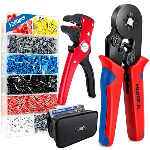 Produktbild: HOMCA Crimpzange Aderendhülsen Set für 0,25-10 mm² mit 1200 Stück Aderendhülsen, Aderendhülsenzange Abisolierzange Set, Krimpzange und Wire Stripper, Presszange Aderendhülsen