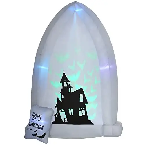 Produktbild: HOMCOM 210cm Grabstein Halloweendeko Aufblasbarer Grabstein mit LED Lichtprojektion und Gebläse Aufblasbare Halloween-Dekoration IP44 Wasserdicht