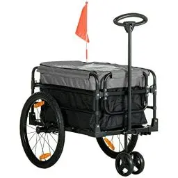 Produktbild: HOMCOM 2-in-1 Fahrradanhänger Lastenanhänger Transportanhänger für Fahrrad mit 20 Zoll-Luftreifen 40 kg Belastbarkeit Stahl Oxford-Stoff Schwarz+Grau 130 x 64 x 64/103 cm