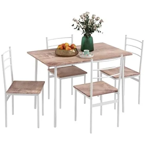 Produktbild: HOMCOM 5-TLG. Essgruppe, Esstisch mit 4 Küchenstühlen, Platzsparend Esszimmergruppe, Esstisch-Set, Esszimmermöbel für Küche, Stahl, Braun