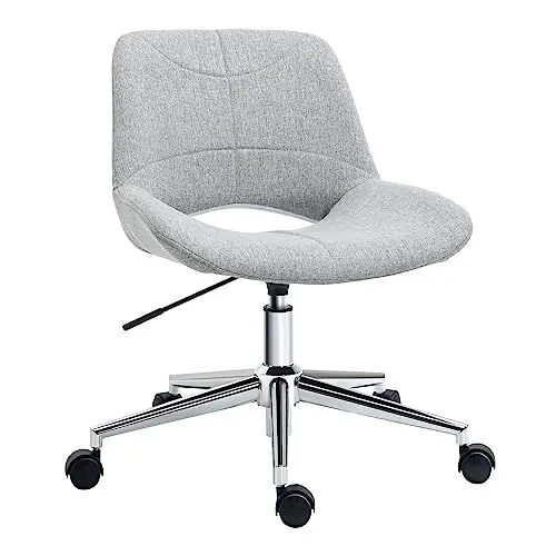 Produktbild: HOMCOM Bürostuhl, Schreibtischstuhl, höhenverstellbarer Drehstuhl, Computerstuhl mit Leinenoptik, PC Stuhl bis 110 kg belastbar, Metall, Hellgrau, 49 x 56,5 x 73-82,5 cm