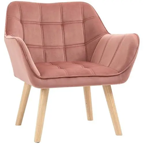 Produktbild: HOMCOM Sessel Wohnzimmer Ohrensessel Loungesessel Relaxsessel mit Gummiholzbeine, Lesesessel mit Samtoptik, Polstersessel für Schlafzimmer, skandinavisch, Rosa