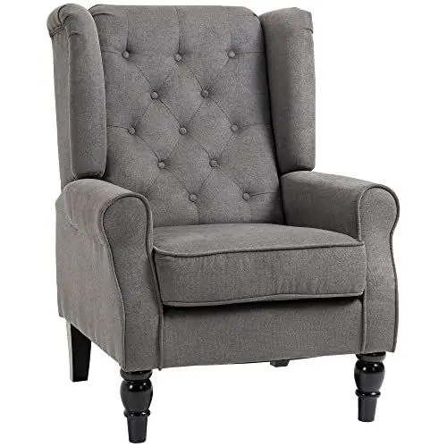 Produktbild: HOMCOM Ohrensessel Sessel mit Tufting, hoher Rückenlehne, Gepolstert Loungesessel mit abgerundeten Armlehnen, Holzbeine, für Schlafzimmer, Wohnzimmer, bis 160 kg, Dunkelgrau