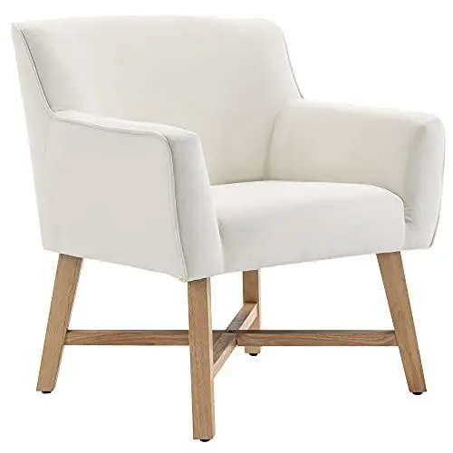 Produktbild: HOMCOM Esszimmerstuhl mit Armlehne Wohnzimmerstuhl Bürostuhl Polsterstuhl modern samtartiges Polyester Holz Cremeweiß 73 x 62 x 76 cm