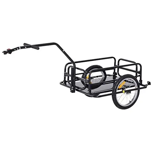 Produktbild: HOMCOM Fahrradanhänger Lastenanhänger 40 kg Belastbarkeit Transportanhänger Handwagen Kupplung klappbar Stahl Gummi Schwarz 155 x 71,5 x 77 cm