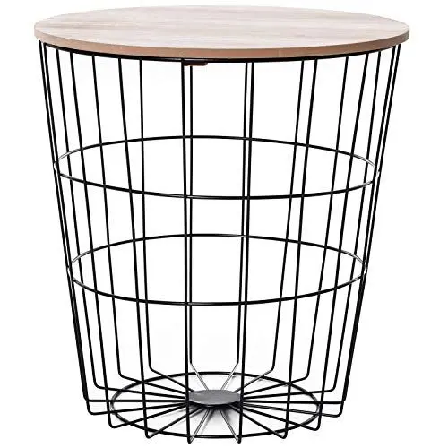 Produktbild: HOMCOM Kaffeetisch mit Stauraum, Beistelltisch, Couchtisch, Nachttisch, Metall MDF, Natur, Ø39,5 x 43 cm