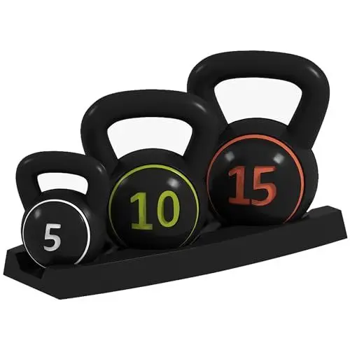 Produktbild: HOMCOM Kettlebell, 2,2kg, 4,5kg, 6,8kg Kugelhantel, 3er Set Kugelgewicht für Gymnastik, Krafttraining, Schwarz