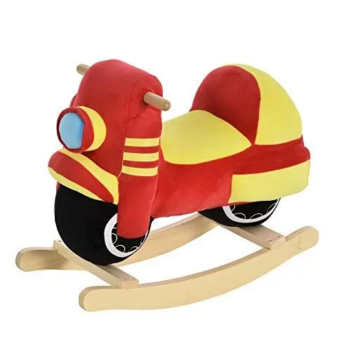 Produktbild: HOMCOM Kinder Schaukelpferd Baby Schaukeltier Motorrad mit Motorrad Sound, Schaukel Schaukelspielzeug Haltegriffe für 18-36 Monate Plüsch Rot+Gelb 60x25.5x48 cm