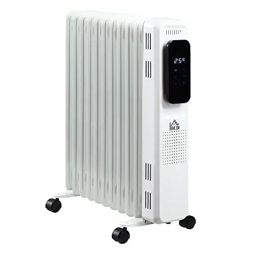 Produktbild: HOMCOM Ölradiator tragbar elektrisch Heizkörper 2500W 3 Heizstufen 24-Stunden-Timing elektrische Heizung 11 Heizplatten mit 4 Rollen Weiß Stahl 50,5 x 24 x 63 cm