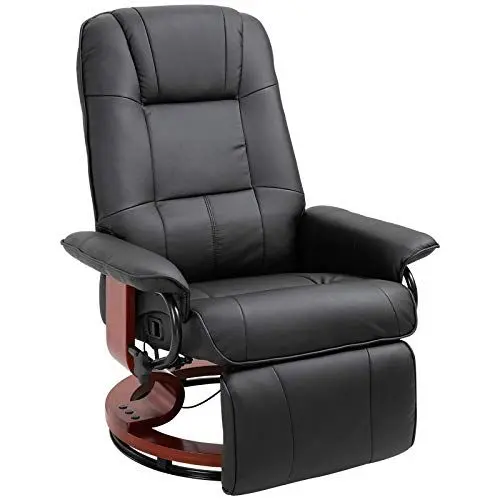 Produktbild: HOMCOM Relaxsessel Drehbar Fernsehsessel mit Liegefunktion, Fußstütze, Liegesessel mit Armlehne, Holzbeine für Wohnzimmer, Schlafzimmer, Kunstleder, Schwarz