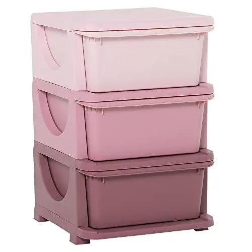Produktbild: HOMCOM Schubladenschrank für Kinder mit Stauraum Aufbewahrungsboxen Spielzeug-Organizer Spielzeugkiste drei Ebenen für Kinderzimmer 3-6 Jahre Kindermöbel Rosa 37 x 37 x 56,5 cm