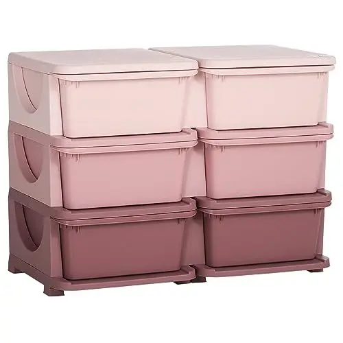 Produktbild: HOMCOM Schubladenschrank für Kinder mit Stauraum Aufbewahrungsboxen Spielzeug-Organizer Spielzeugkiste drei Ebene für Kinderzimmer 3-6 Jahre Kindermöbel Rosa, Violett 75 x 37 x 56,5 cm