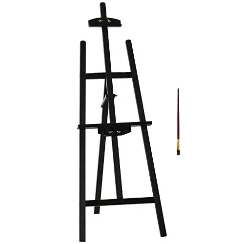 Produktbild: HOMCOM Staffelei Sitz- und Standstaffelei Klappbare Atelierstaffelei 90° einstellbar mit Halterung für Kunstmalerei Und Außenwerbung Kiefernholz Schwarz 51,5 x 71,5 x 134,5 cm