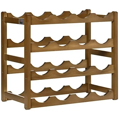 Produktbild: HOMCOM Weinregal für 16 Flaschen Stapelbar Flaschenregal Flaschenhalter Weinflaschenhalter aus Bambus für Keller, Lagerraum, 43 x 23,5 x 38 cm Braun