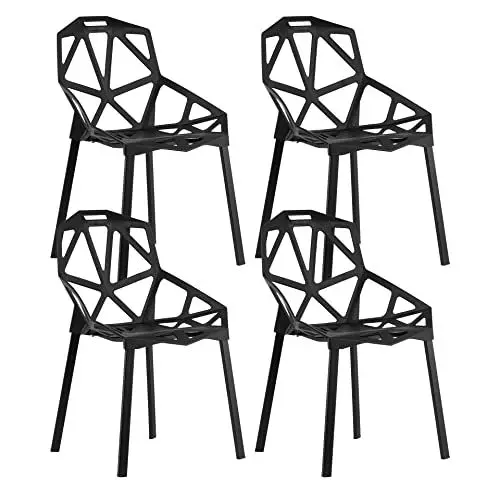 Produktbild: Home Collective Esszimmerstuhl Stuhl Gartenstuhl Wohnzimmerstuhl | Schale aus Kunststoff, Füße aus Metall Stuhl mit stilvollem, ergonomischem Sitzkomfort bis zu 120 kg belastbar schwarz 4er Set